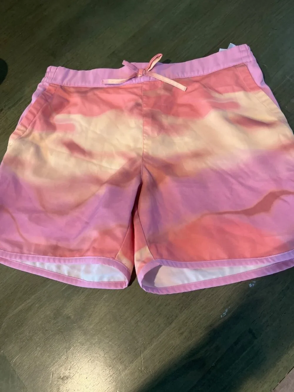 Columbia Girls Pink & Orange Tie-Dye Swim Shorts L 14/16 With Drawstring Waist
